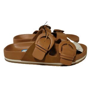 Time and Tru Brown Buckle Open Toe Slides Sandals Womens U.S. 8W‎